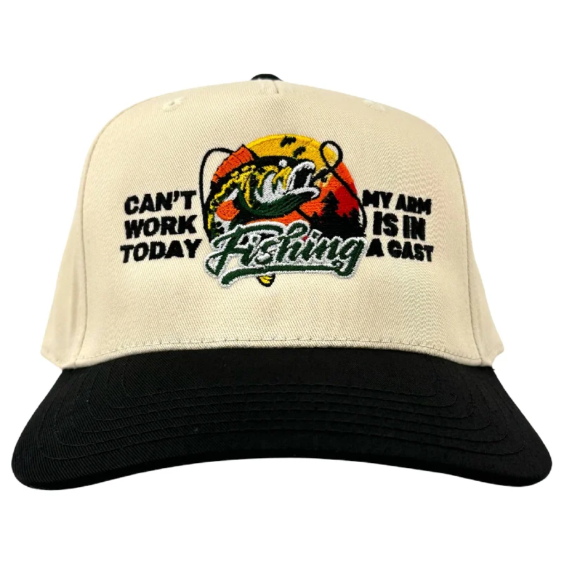 Beanies & headbands for team pride-CANT WORK TODAY MY ARM IS IN A CAST FISHING SNAPBACK HAT Funny CAP CUSTOM EMBROIDERED