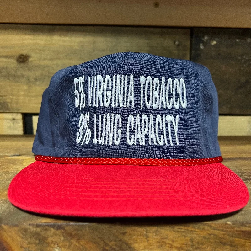 Beanies & headbands for quick trips-5% Virginia Tobacco 3% Lung Capacity Vintage Navy Crown Red Brim Zipback Hat Cap with red rope custom embroidery