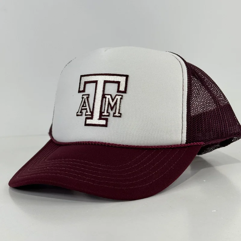 Beanies & headbands for craft fans-Custom Texas A&M Patch on a Maroon Mesh Trucker SnapBack Hat Cap