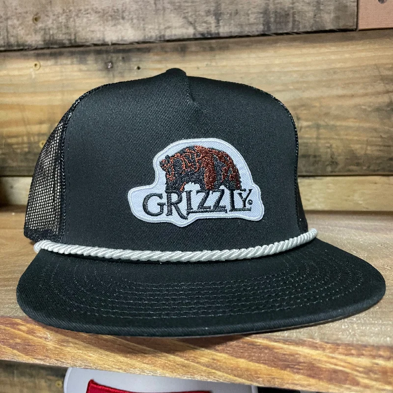 Beanies & headbands for chill fits-Custom Grizzly Chewing Tobacco patch White Rope Black Mesh Back Trucker Snapback Cap Hat