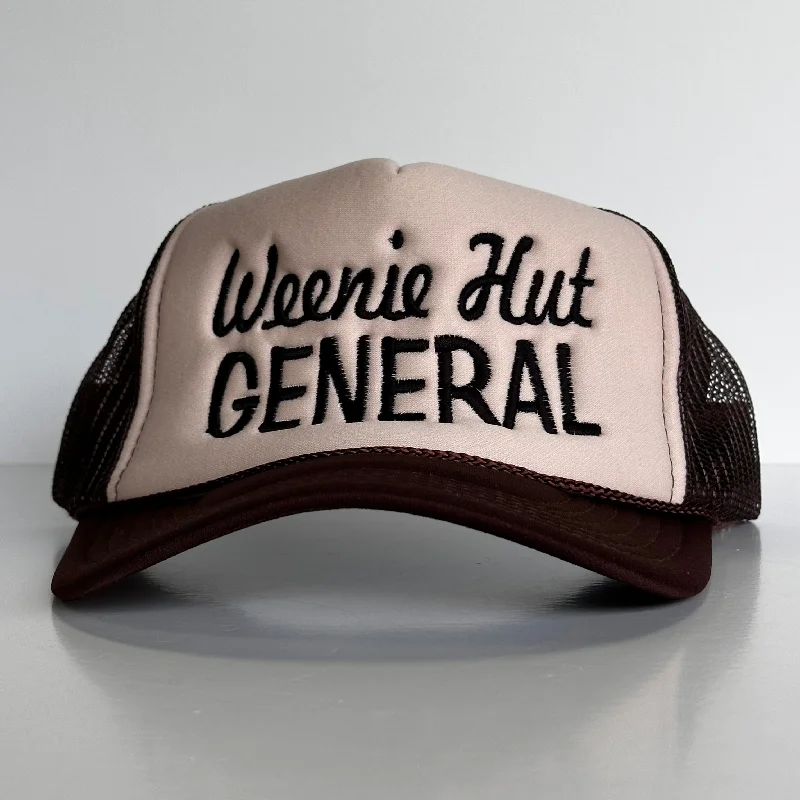 Beanies & headbands for fall feasts-Weenie Hut General Brown Mesh Trucker SnapBack Hat Cap Funny Potent Frog Collab Custom Embroidery