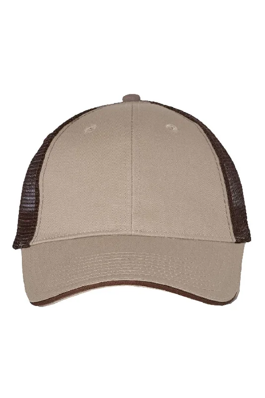 Mens hats with soft brims-Mens hats with gleam design-Valucap Mens Sandwich Bill Adjustable Trucker Hat - Khaki/Brown