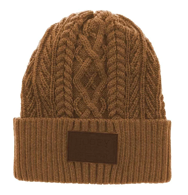 Beanies & headbands for teacher outfits-"Ladies Beanie" Tan w/ Brown Leather Patch