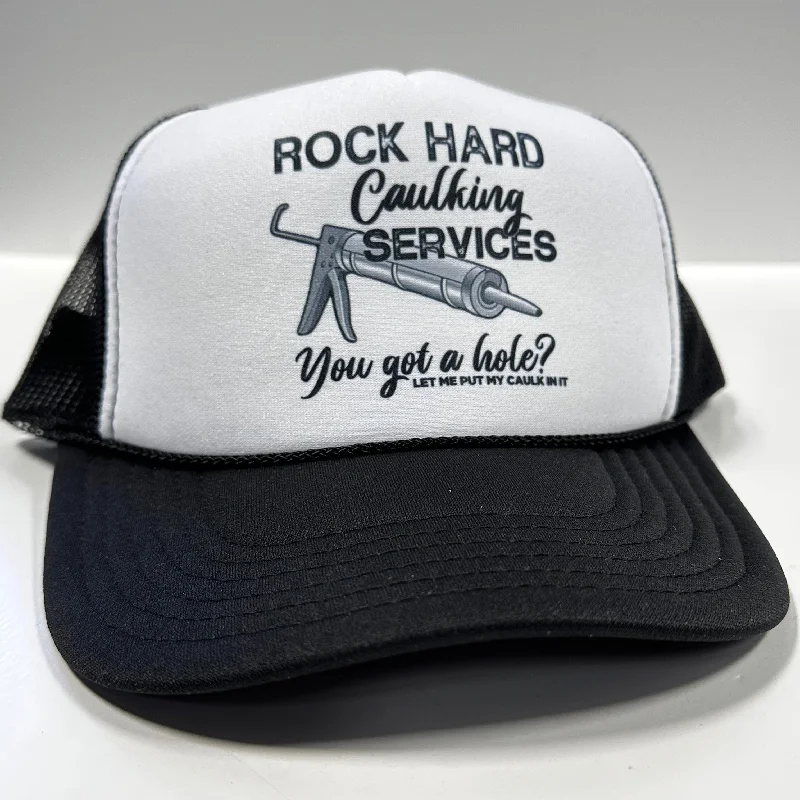 Beanies & headbands for new year cheer-ROCK HARD CAULKING SERVICES Funny Black Mesh Trucker SnapBack Cap Hat Custom Printed