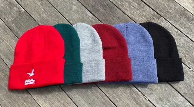 Beanies & headbands for trend chasers-Winter Knit Hat in Red with White NCF logo on the brim