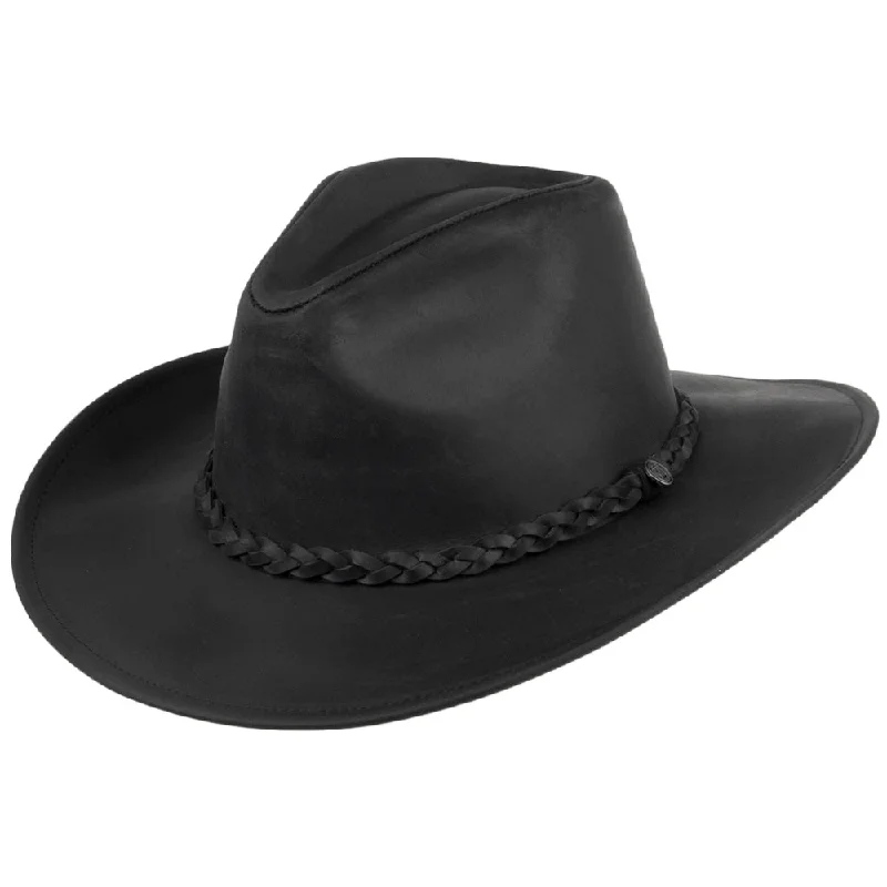 Beanies & headbands for small surprises-Buffalo Leather Cowboy Hat - Black