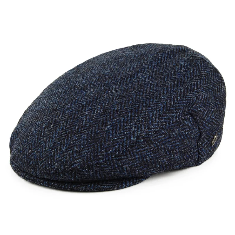 Beanies & headbands for trend chasers-Harris Tweed Herringbone Ardmore Flat Cap - Blue-Black