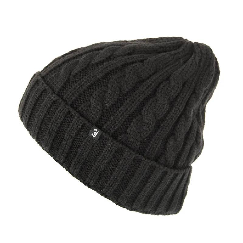 Beanies & headbands for striped looks-Cable Knit Beanie Hat - Black