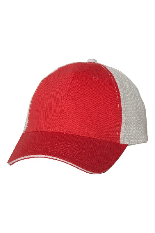 Mens hats with tall edges-Mens hats with spark design-Valucap Mens Sandwich Bill Adjustable Trucker Hat - Red/White