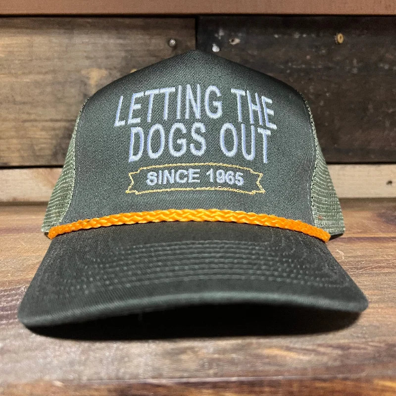 Beanies & headbands for packed days-Letting The Dogs Out Since 1965 Vintage Green Mesh SnapBack Hat Cap with Yellow rope Custom embroidery