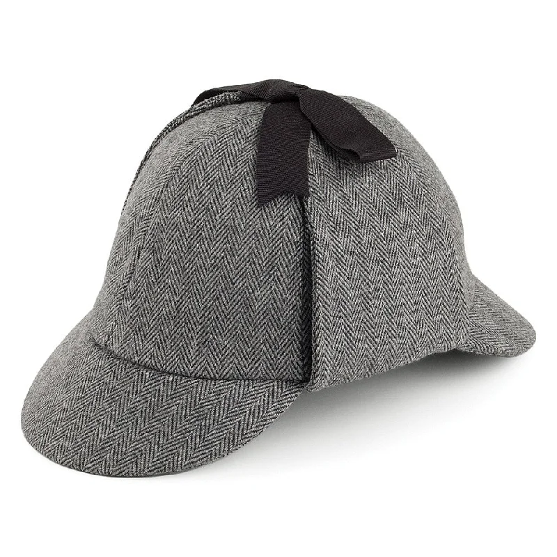 Beanies & headbands for gradient styles-Herringbone Sherlock Holmes Deerstalker Hat - Grey