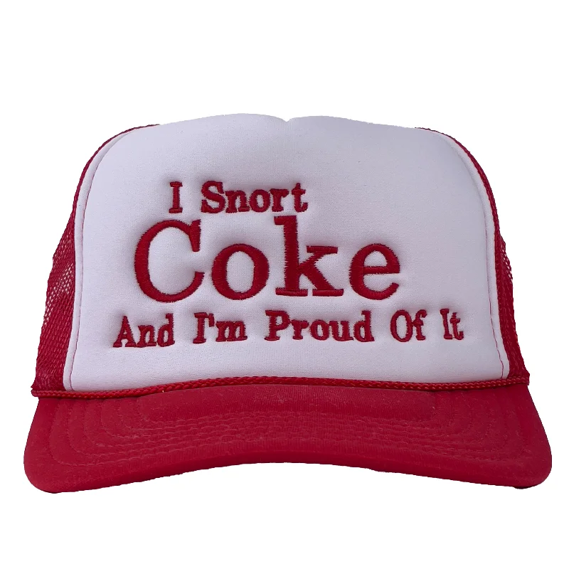 Beanies & headbands for promo gifts-I Snort Coke And I’m Proud Of It Custom Embroidered Mesh Trucker rope snapback