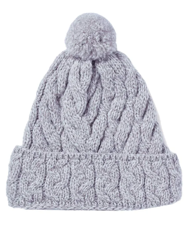 Beanies & headbands for easy care-Aran Chunky Knit Bobble Hat