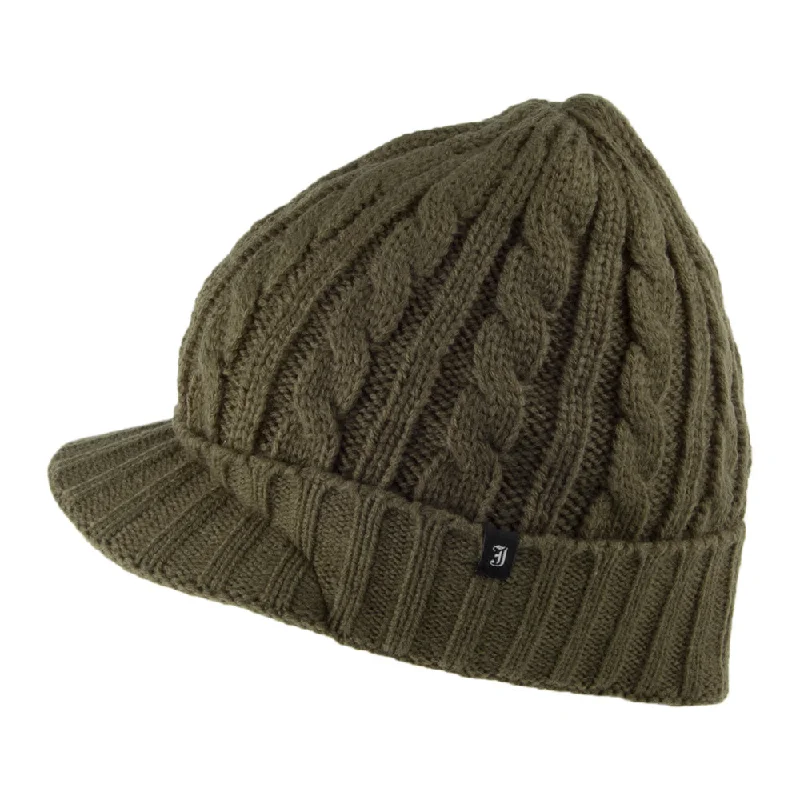 Beanies & headbands for turban looks-Cable Knit Peaked Beanie Hat - Olive