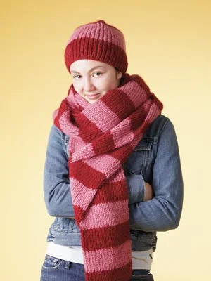 Beanies & headbands for trade goods-Bold Stripe Beanie and Scarf Set Pattern (Knit)