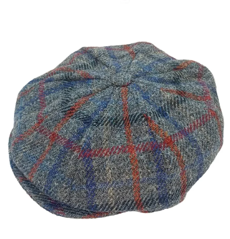 Wool hats for urban style-Hanna Connery Cap 8 Piece Harris Wool  Tweed - #L0081 Grey Blue Red