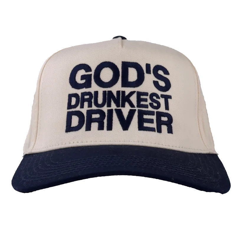 Beanies & headbands for brand wear-God’s Drunkest Driver Custom Embroidered SnapBack Hat