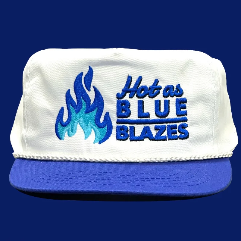 Beanies & headbands for fresh ups-Hot as Blue Blazes on a white crown Blue Brim Rope Snapback Hat Cap Collab Justin Stagner Custom Embroidery