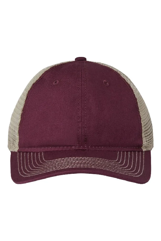 Mens hats for patio lounging-Mens hats with stretch fit-The Game Mens Soft Snapback Trucker Hat - Dark Maroon/Khaki