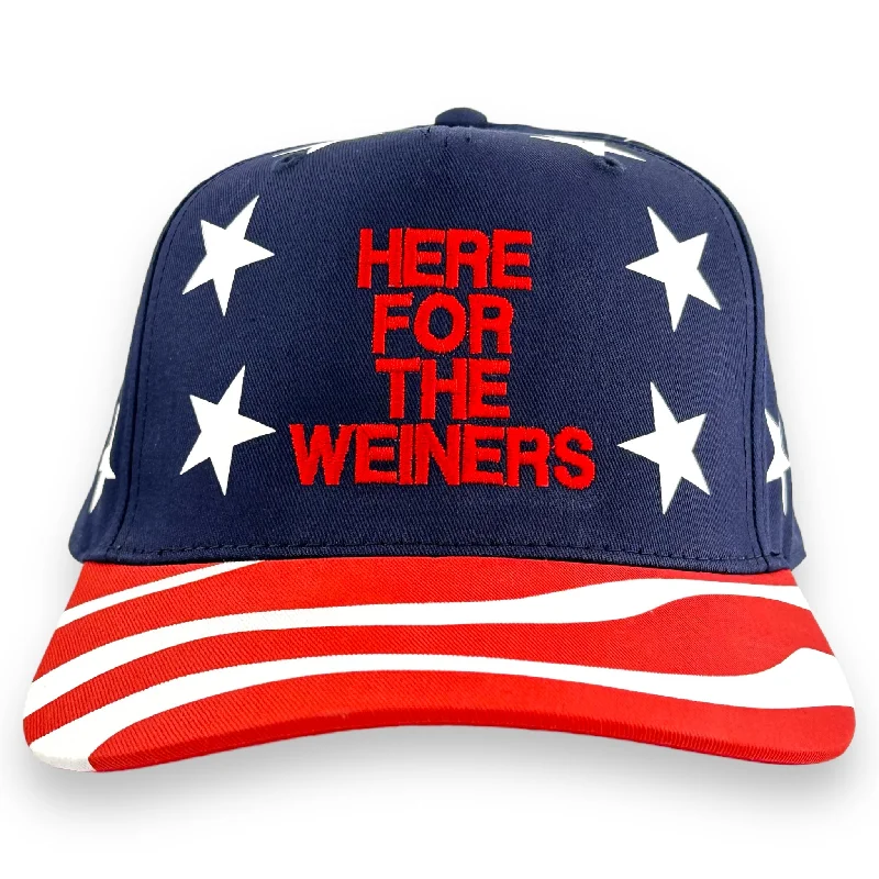 Beanies & headbands for loud lives-HERE FOR THE WEINERS Red White and Blue American Flag Hat Custom Embroidered￼