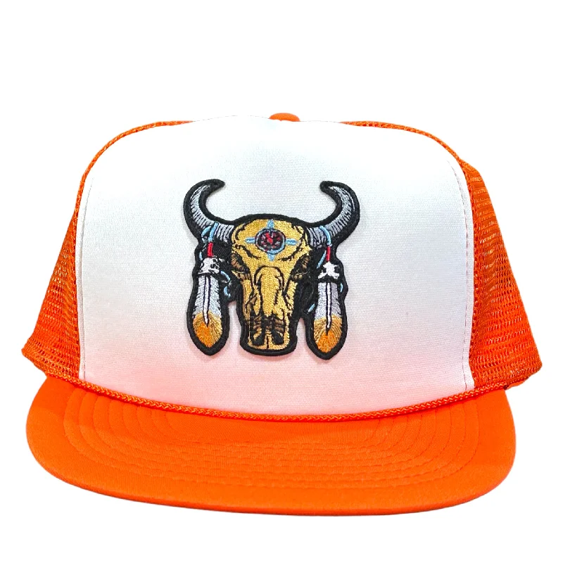 Beanies & headbands for must-haves-BULL Skull Mesh Trucker Patch Hat