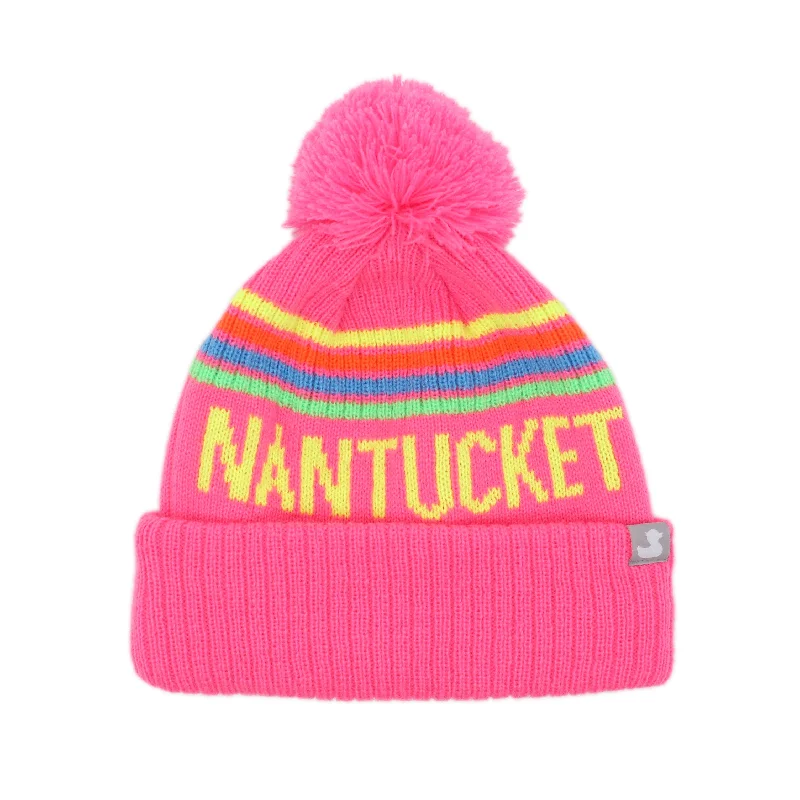 Beanies & headbands for custom looks-2024 Jefferson: Nantucket Winter Hat (Neon Pink with Stripes)