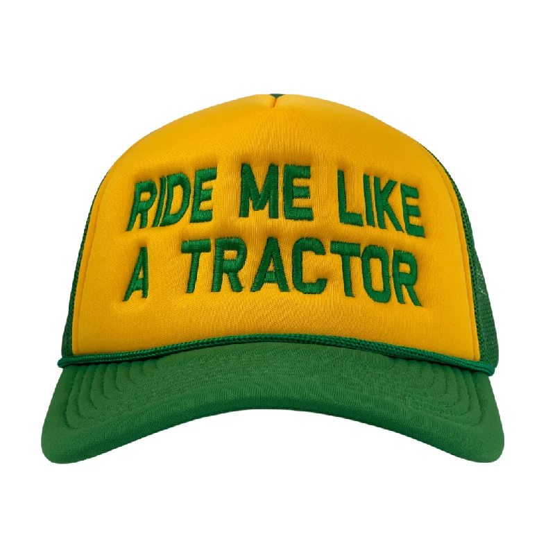 Beanies & headbands for scarf ties-Ride Me Like A Tractor Green/Yellow Mesh SnapBack Custom Embroidered Hat