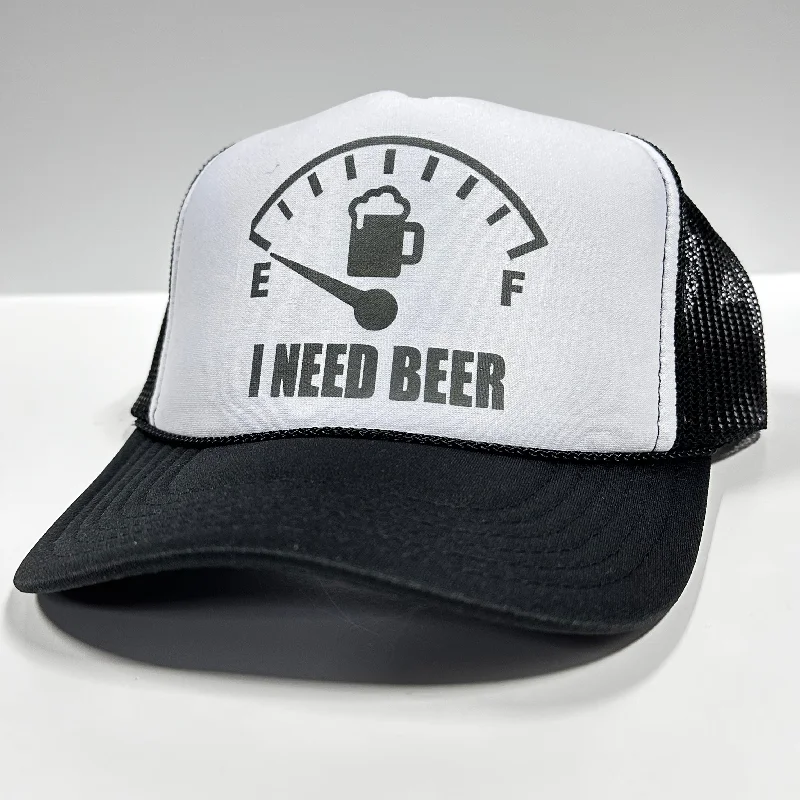 Beanies & headbands for street vibes-I NEED BEER Black Curve Bill Mesh Trucker Hat SnapBack Cap Funny Beer Hat Custom Printed