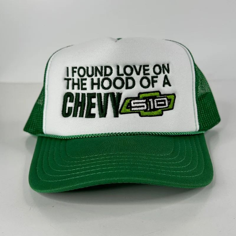 Beanies & headbands for work days-I found love on the hood of a Chevy S10 custom embroidered