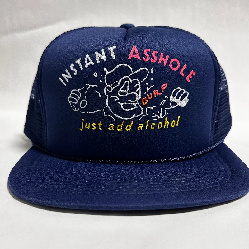 Beanies & headbands for rare finds-Vintage Instant Asshole Just Add Alcohol FUNNY Navy Blue Mesh Trucker SnapBack Cap Hat DEADSTOCK Never Worn