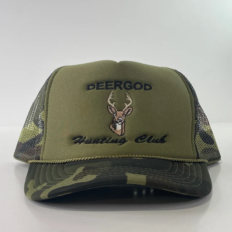 Beanies & headbands for coat fits-Deergod Hunting Club Custom Embroidered SnapBack Hat Cap Mesh trucker Official collab with TeamseshDeergod