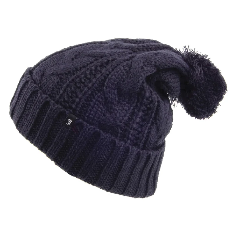 Beanies & headbands for long hair-Cable Knit Bobble Hat - Navy Wholesale Pack