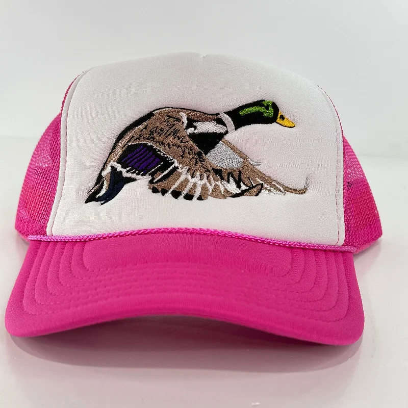 Beanies & headbands for farm life-Mallard Duck Hat Pink Mesh Trucker SnapBack Cap Drake Mallard Custom Embroidery