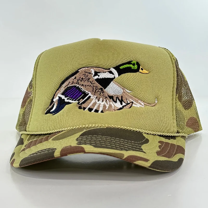 Beanies & headbands for gaming nights-Mallard Duck Hat Mesh Trucker SnapBack Green CAMO Foam Front Cap Drake Mallard Custom Embroidery