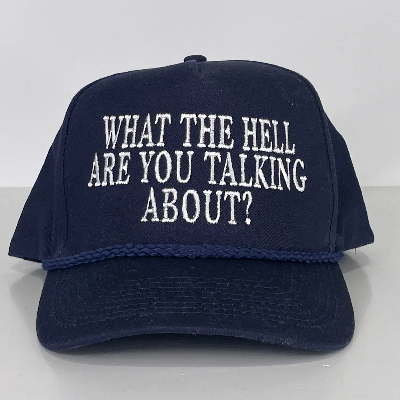 Beanies & headbands for play looks-What the Hell are you talking about custom embroidered Rope SnapBack Cap Hat Navy