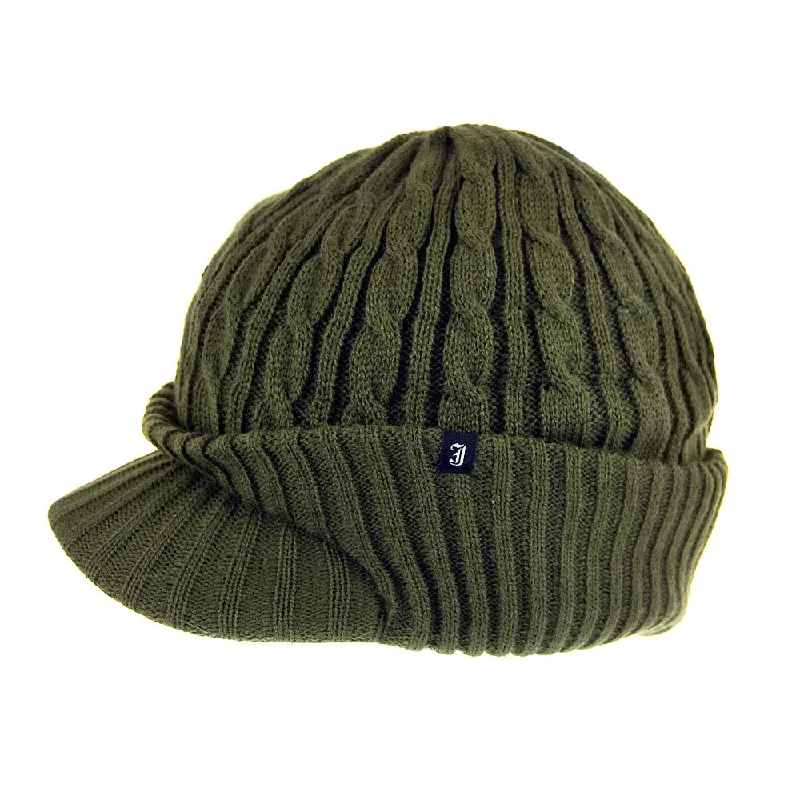 Beanies & headbands for head coverage-Cable Knit Peaked Beanie - Olive - Wholesale Pack