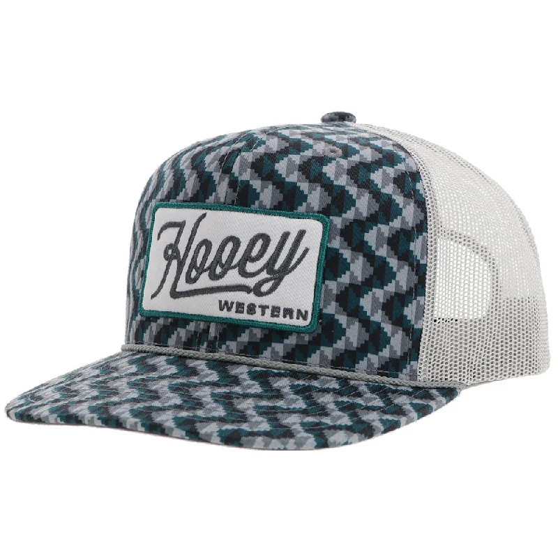 Beanies & headbands for braided looks-"Lakota" Hooey Hat Teal/Grey Pattern w/White/Teal Patch