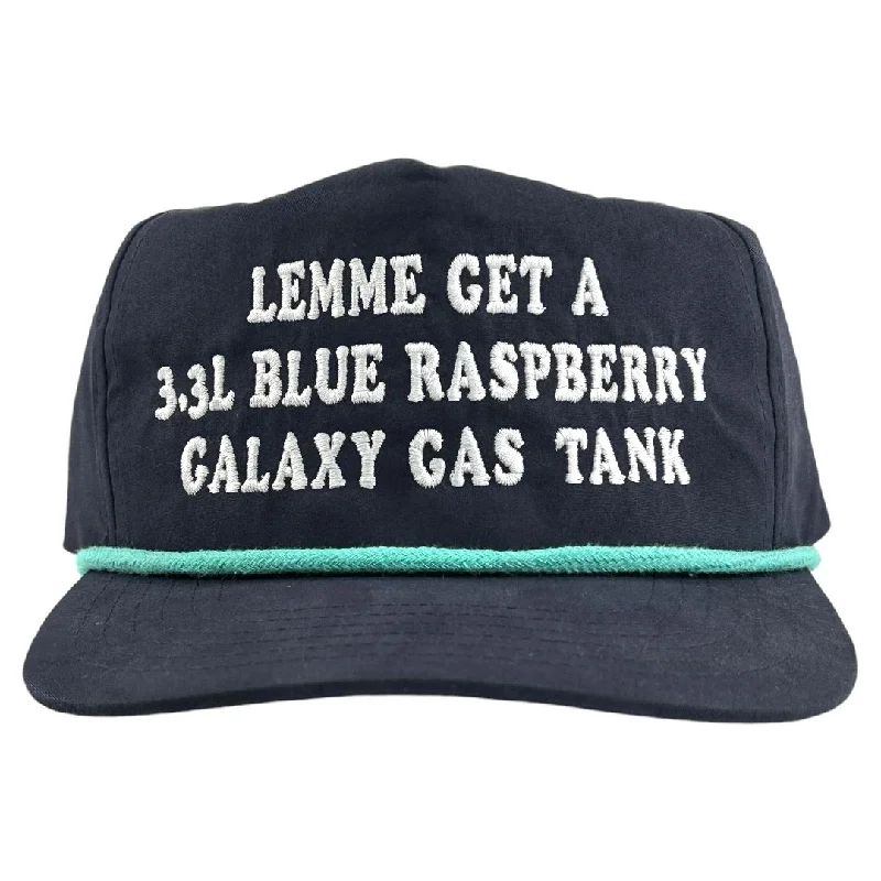 Beanies & headbands for slow Sundays-LEMME GET A 3.3L Blue Raspberry Galaxy Gas Tank Hat CUSTOM EMBROIDERY