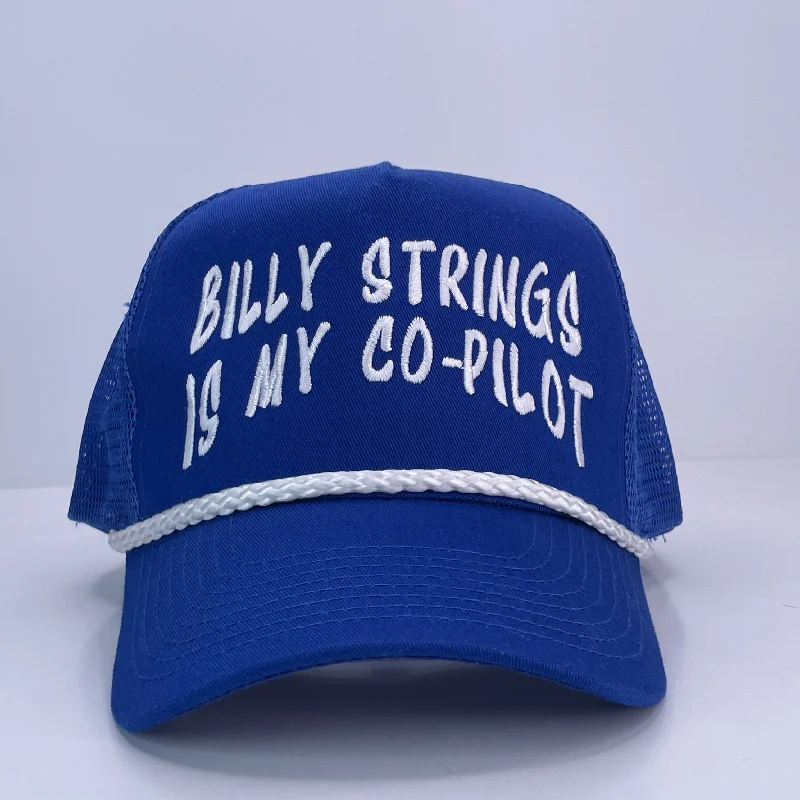 Beanies & headbands for all weather-Billy Strings Is My Co-Pilot Blue Rope Trucker SnapBack Cap Hat Custom Embroidered