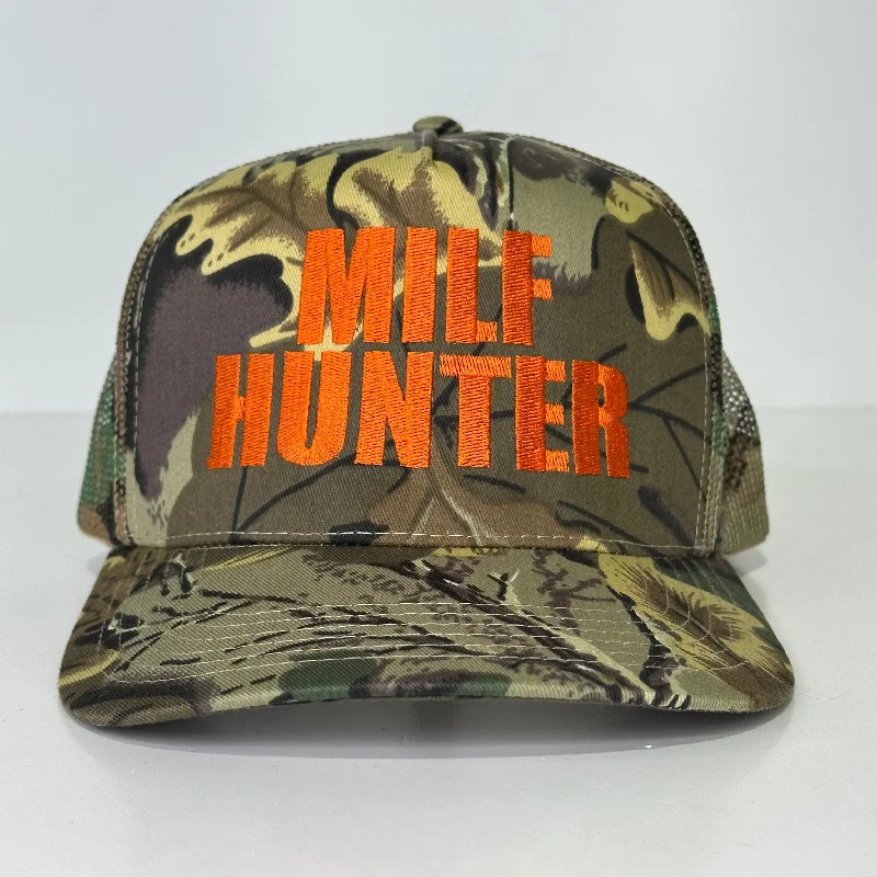 Beanies & headbands for summer runs-Milf Hunter Custom Embroidered Camo Mesh SnapBack Hat Cap