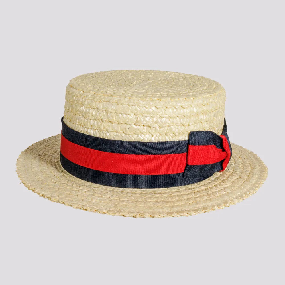 Womens Hats for dock feasts-Venice | Womens Wheat Straw Classic Gondolier Hat With Striped Band