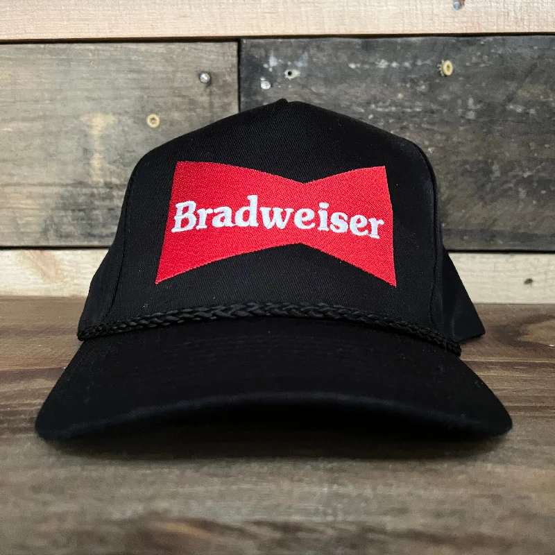 Beanies & headbands for fan clubs-Bradweiser Vintage Black SnapBack Hat Cap with Black rope Custom Embroidery