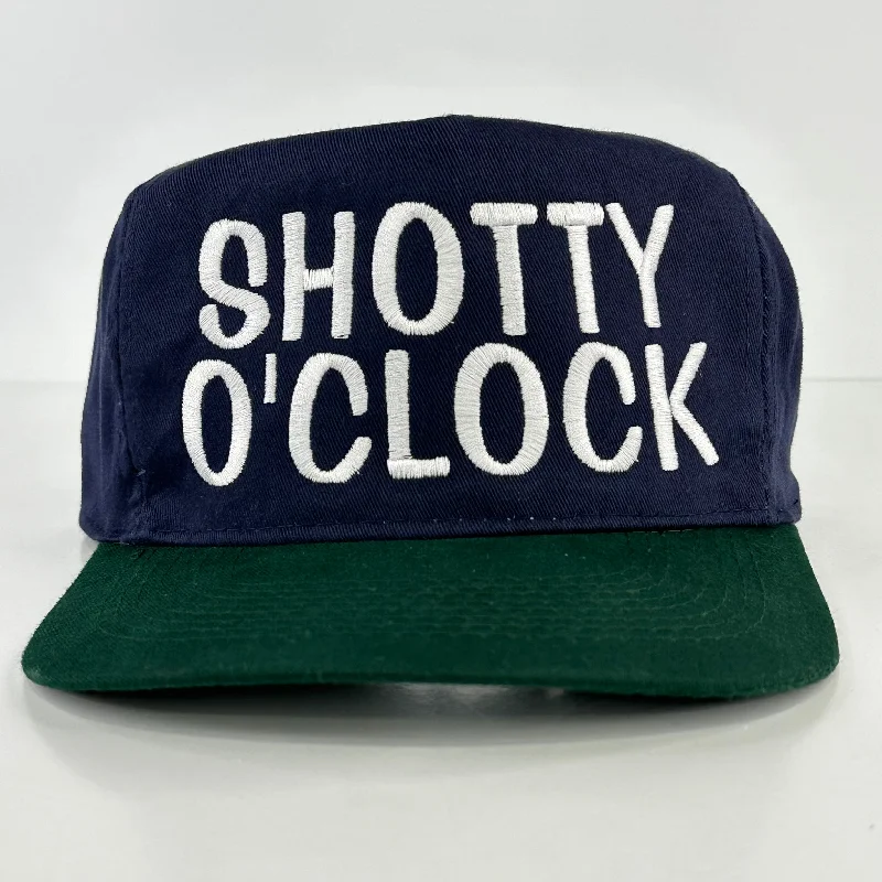 Beanies & headbands for glove sets-Shotty O’Clock on a blue brim green brim Strapback Hat Cap Collab The Izzy Drinks Custom Embroidery