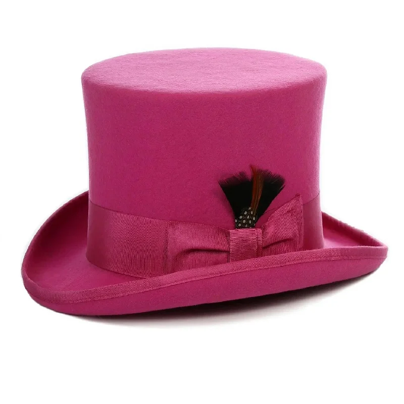 Wool hats for pet fundraisers-Ferrecci Premium Top Hat in Fuchsia Wool Victorian Elegance