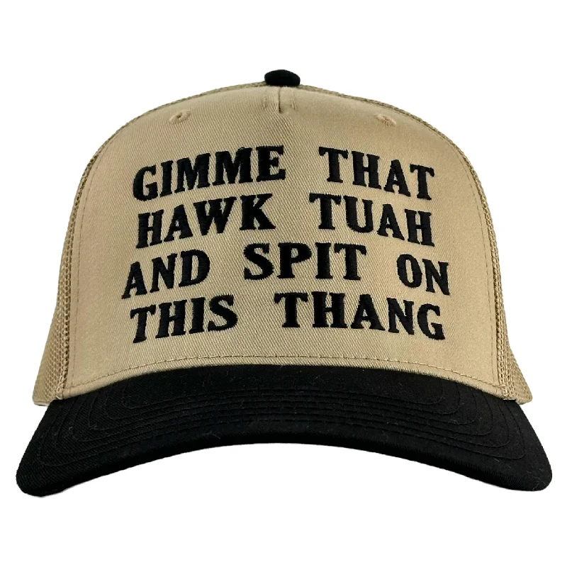 Beanies & headbands for warm souls-GIMME THAT HAWK TUAH AND SPIT ON THIS THANG HAT Custom Embroidered Girl Meme