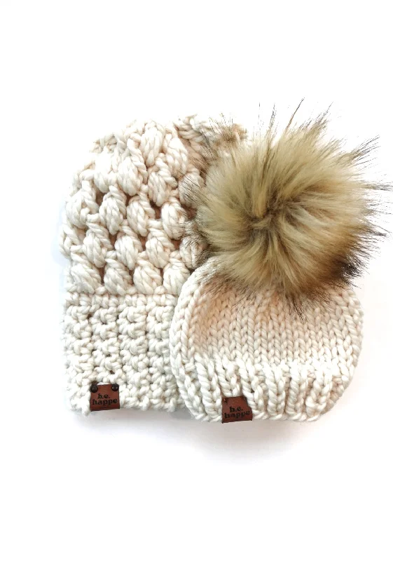 Beanies & headbands for trade goods-Mommy + Me | Puff Stitch Slouch + Solid | Off White