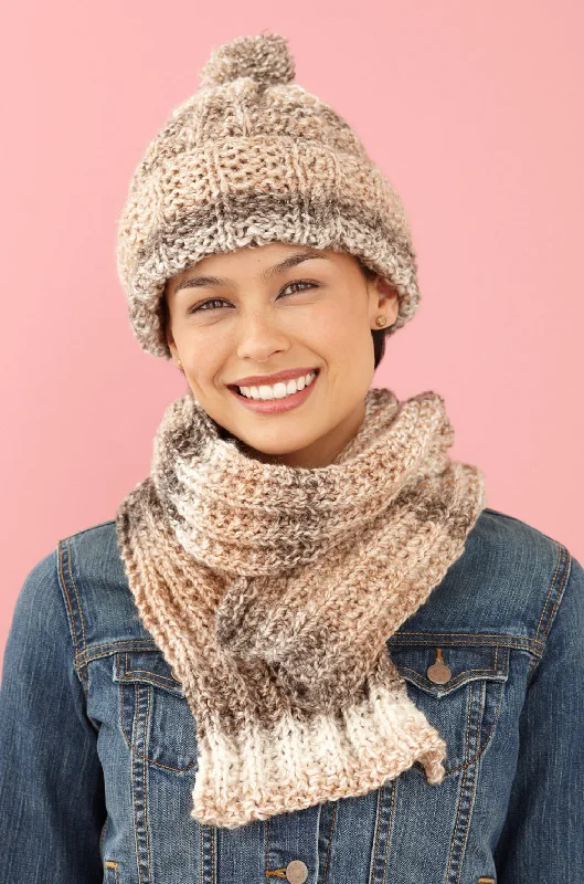 Beanies & headbands for fun days-Rustic Ribbed Hat and Scarf Pattern (Knit) - Version 9