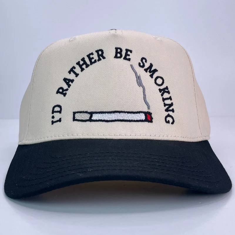 Beanies & headbands for every place-I'D RATHER BE SMOKING BLACK BRIM SNAPBACK CAP HAT CUSTOM EMBROIDERY