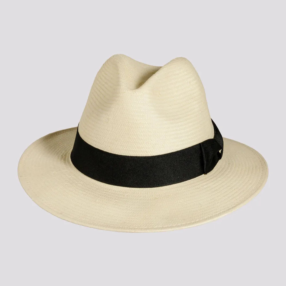 Womens Hats with slit trim-Havana | Womens Toyo Straw Fedora Hat with Downturned Brim