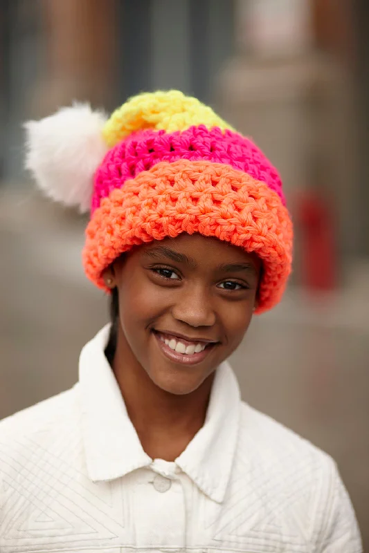 Beanies & headbands for school spirit-Color Bright Slouch Hat (Crochet)